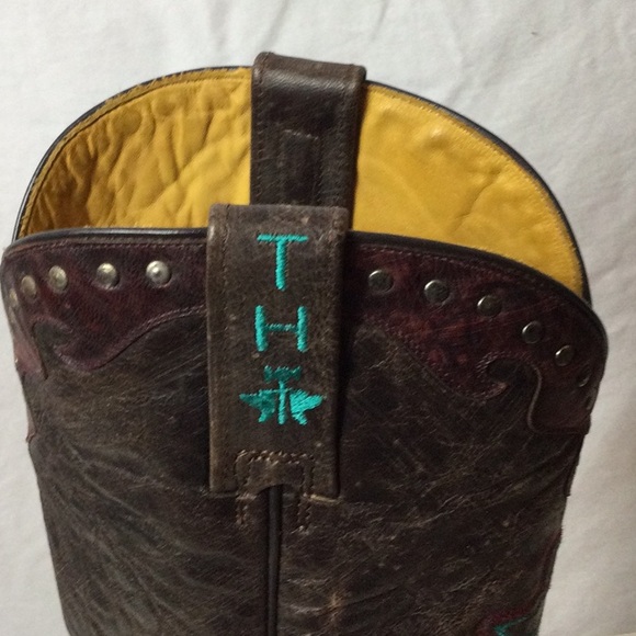 Tin Haul Arrowhead Dark Brown and Burgundy Boots with Teal Stitching - Picture 12 of 12